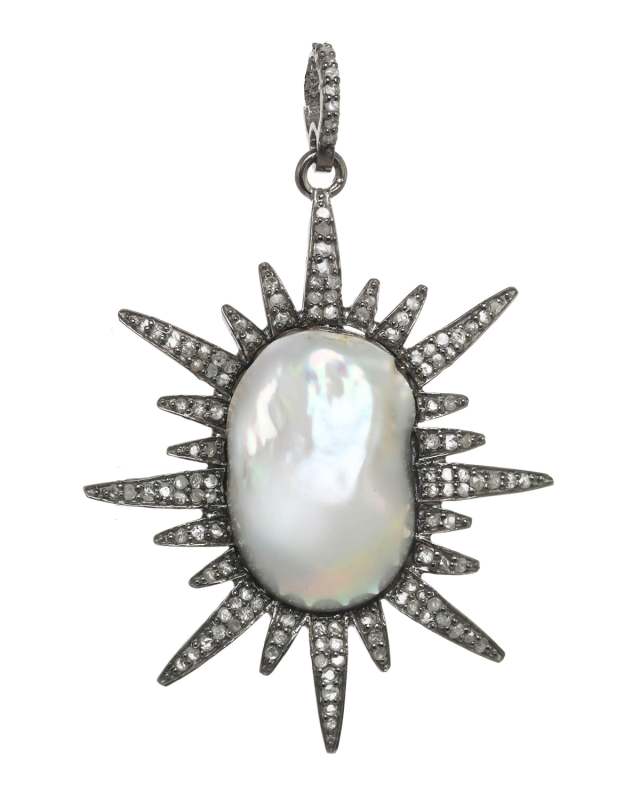 White Baroque Pearl and Diamond Sunburst Charm
